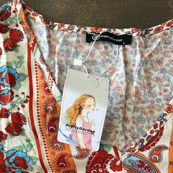 Prettygarden Boho Multicolor Printed V Neck Bohemian Maxed Dress - Picture 9 of 12